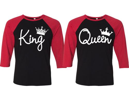 King and Queen matching couple baseball shirts.Couple shirts, Red Black 3/4 sleeve baseball t shirts. Couple matching shirts.