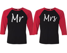 Cargar imagen en el visor de la galería, Mr and Mrs matching couple baseball shirts.Couple shirts, Red Black 3/4 sleeve baseball t shirts. Couple matching shirts.
