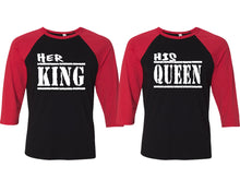 將圖片載入圖庫檢視器 Her King and His Queen matching couple baseball shirts.Couple shirts, Red Black 3/4 sleeve baseball t shirts. Couple matching shirts.
