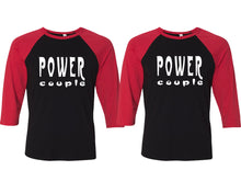 Load image into Gallery viewer, Power Couple matching couple baseball shirts.Couple shirts, Red Black 3/4 sleeve baseball t shirts. Couple matching shirts.
