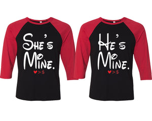 She's Mine and He's Mine matching couple baseball shirts.Couple shirts, Red Black 3/4 sleeve baseball t shirts. Couple matching shirts.