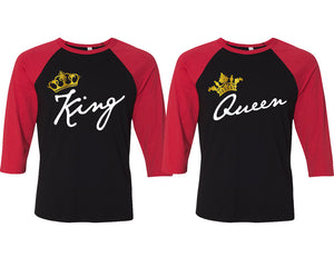 King and Queen matching couple baseball shirts.Couple shirts, Red Black 3/4 sleeve baseball t shirts. Couple matching shirts.
