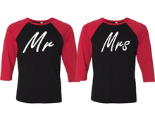 Cargar imagen en el visor de la galería, Mr and Mrs matching couple baseball shirts.Couple shirts, Red Black 3/4 sleeve baseball t shirts. Couple matching shirts.
