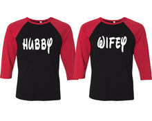 Load image into Gallery viewer, Hubby and Wifey matching couple baseball shirts.Couple shirts, Red Black 3/4 sleeve baseball t shirts. Couple matching shirts.
