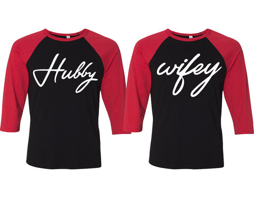 Hubby and Wifey matching couple baseball shirts.Couple shirts, Red Black 3/4 sleeve baseball t shirts. Couple matching shirts.