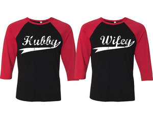 Hubby and Wifey matching couple baseball shirts.Couple shirts, Red Black 3/4 sleeve baseball t shirts. Couple matching shirts.