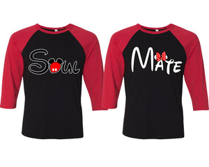 Soul and Mate matching couple baseball shirts.Couple shirts, Red Black 3/4 sleeve baseball t shirts. Couple matching shirts.