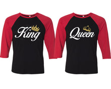 Load image into Gallery viewer, King and Queen matching couple baseball shirts.Couple shirts, Red Black 3/4 sleeve baseball t shirts. Couple matching shirts.
