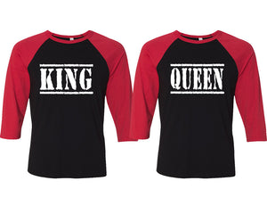King and Queen matching couple baseball shirts.Couple shirts, Red Black 3/4 sleeve baseball t shirts. Couple matching shirts.