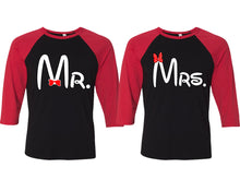 Charger l&#39;image dans la galerie, Mr and Mrs matching couple baseball shirts.Couple shirts, Red Black 3/4 sleeve baseball t shirts. Couple matching shirts.
