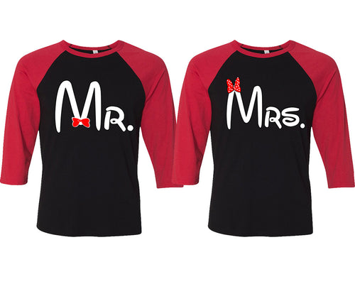 Mr and Mrs matching couple baseball shirts.Couple shirts, Red Black 3/4 sleeve baseball t shirts. Couple matching shirts.