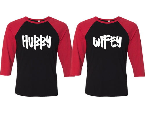 Hubby and Wifey matching couple baseball shirts.Couple shirts, Red Black 3/4 sleeve baseball t shirts. Couple matching shirts.