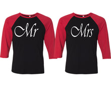 Load image into Gallery viewer, Mr and Mrs matching couple baseball shirts.Couple shirts, Red Black 3/4 sleeve baseball t shirts. Couple matching shirts.
