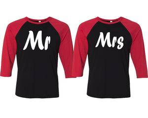Mr and Mrs matching couple baseball shirts.Couple shirts, Red Black 3/4 sleeve baseball t shirts. Couple matching shirts.