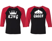 Load image into Gallery viewer, King and Queen matching couple baseball shirts.Couple shirts, Red Black 3/4 sleeve baseball t shirts. Couple matching shirts.
