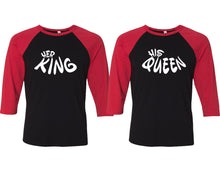 將圖片載入圖庫檢視器 Her King and His Queen matching couple baseball shirts.Couple shirts, Red Black 3/4 sleeve baseball t shirts. Couple matching shirts.
