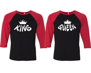 King and Queen matching couple baseball shirts.Couple shirts, Red Black 3/4 sleeve baseball t shirts. Couple matching shirts.