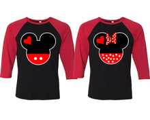 Charger l&#39;image dans la galerie, Mickey and Minnie matching couple baseball shirts.Couple shirts, Red Black 3/4 sleeve baseball t shirts. Couple matching shirts.
