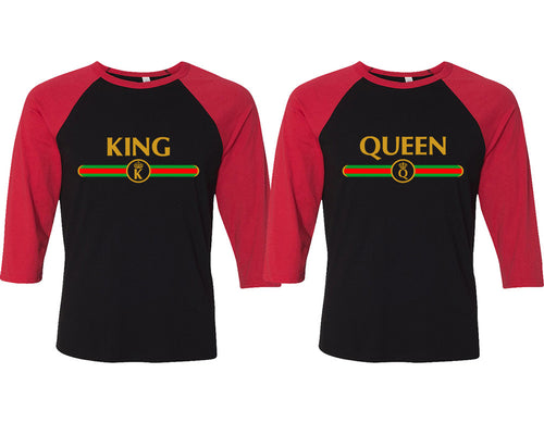 King and Queen matching couple baseball shirts.Couple shirts, Red Black 3/4 sleeve baseball t shirts. Couple matching shirts.