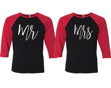 이미지를 갤러리 뷰어에 로드 , Mr and Mrs matching couple baseball shirts.Couple shirts, Red Black 3/4 sleeve baseball t shirts. Couple matching shirts.

