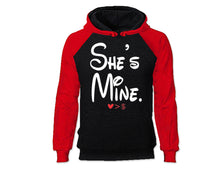 Load image into Gallery viewer, Red Black color She&#39;s Mine design Hoodie for Man.
