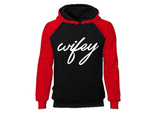 Red Black color Wifey design Hoodie for Woman