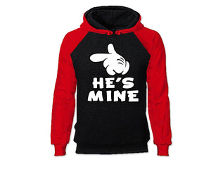 Red Black color He's Mine design Hoodie for Woman