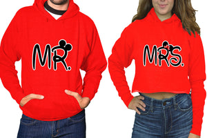 Mr and Mrs hoodies, Matching couple hoodies, Red pullover hoodie for man Red crop top hoodie for woman