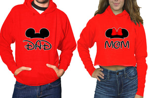 Dad and Mom hoodies, Matching couple hoodies, Red pullover hoodie for man Red crop hoodie for woman