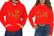 Görseli Galeri görüntüleyiciye yükleyin, King and Queen hoodies, Matching couple hoodies, Red pullover hoodie for man Red crop top hoodie for woman
