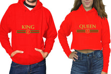將圖片載入圖庫檢視器 King and Queen hoodies, Matching couple hoodies, Red pullover hoodie for man Red crop top hoodie for woman
