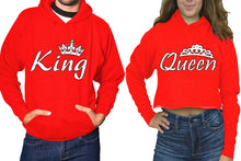 Load image into Gallery viewer, King and Queen hoodies, Matching couple hoodies, Red pullover hoodie for man Red crop top hoodie for woman
