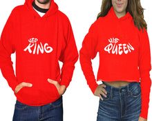 將圖片載入圖庫檢視器 Her King and His Queen hoodies, Matching couple hoodies, Red pullover hoodie for man Red crop top hoodie for woman
