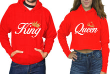 Charger l&#39;image dans la galerie, King and Queen hoodies, Matching couple hoodies, Red pullover hoodie for man Red crop top hoodie for woman
