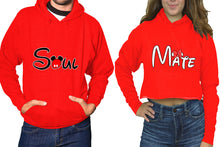 將圖片載入圖庫檢視器 Soul and Mate hoodies, Matching couple hoodies, Red pullover hoodie for man Red crop top hoodie for woman
