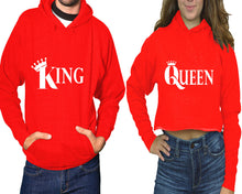 將圖片載入圖庫檢視器 King and Queen hoodies, Matching couple hoodies, Red pullover hoodie for man Red crop top hoodie for woman
