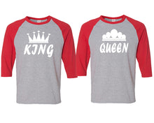 Charger l&#39;image dans la galerie, King and Queen matching couple baseball shirts.Couple shirts, Red Grey 3/4 sleeve baseball t shirts. Couple matching shirts.

