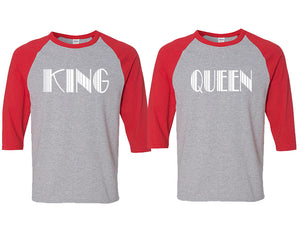 King and Queen matching couple baseball shirts.Couple shirts, Red Grey 3/4 sleeve baseball t shirts. Couple matching shirts.