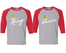 Load image into Gallery viewer, King and Queen matching couple baseball shirts.Couple shirts, Red Grey 3/4 sleeve baseball t shirts. Couple matching shirts.
