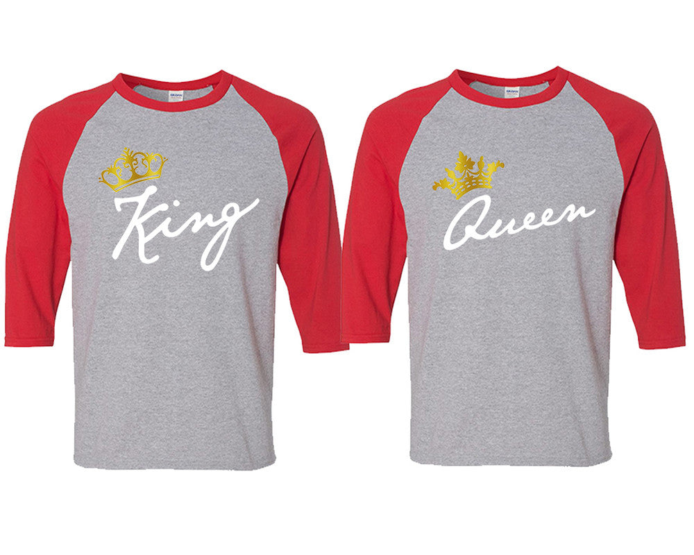 King and Queen matching couple baseball shirts.Couple shirts, Red Grey 3/4 sleeve baseball t shirts. Couple matching shirts.