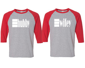 Hubby and Wifey matching couple baseball shirts.Couple shirts, Red Grey 3/4 sleeve baseball t shirts. Couple matching shirts.