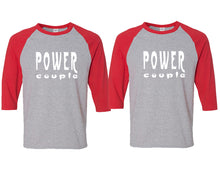 Load image into Gallery viewer, Power Couple matching couple baseball shirts.Couple shirts, Red Grey 3/4 sleeve baseball t shirts. Couple matching shirts.
