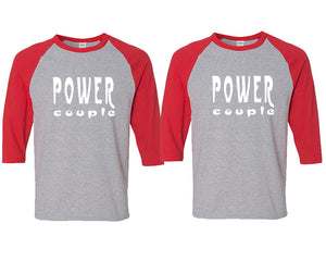 Power Couple matching couple baseball shirts.Couple shirts, Red Grey 3/4 sleeve baseball t shirts. Couple matching shirts.