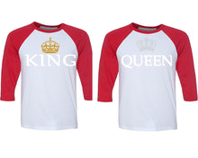 Load image into Gallery viewer, King and Queen matching couple baseball shirts.Couple shirts, Red White 3/4 sleeve baseball t shirts. Couple matching shirts.
