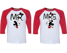 Load image into Gallery viewer, Mr and Mrs matching couple baseball shirts.Couple shirts, Red White 3/4 sleeve baseball t shirts. Couple matching shirts.

