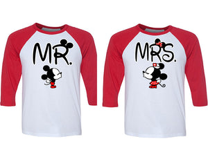 Mr and Mrs matching couple baseball shirts.Couple shirts, Red White 3/4 sleeve baseball t shirts. Couple matching shirts.