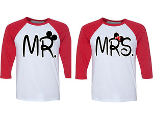 Mr and Mrs matching couple baseball shirts.Couple shirts, Red White 3/4 sleeve baseball t shirts. Couple matching shirts.