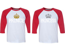 Load image into Gallery viewer, Prince and Princess matching couple baseball shirts.Couple shirts, Red White 3/4 sleeve baseball t shirts. Couple matching shirts.
