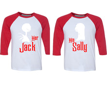 Load image into Gallery viewer, Her Jack and His Sally matching couple baseball shirts.Couple shirts, Red White 3/4 sleeve baseball t shirts. Couple matching shirts.
