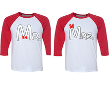 Load image into Gallery viewer, Mr and Mrs matching couple baseball shirts.Couple shirts, Red White 3/4 sleeve baseball t shirts. Couple matching shirts.
